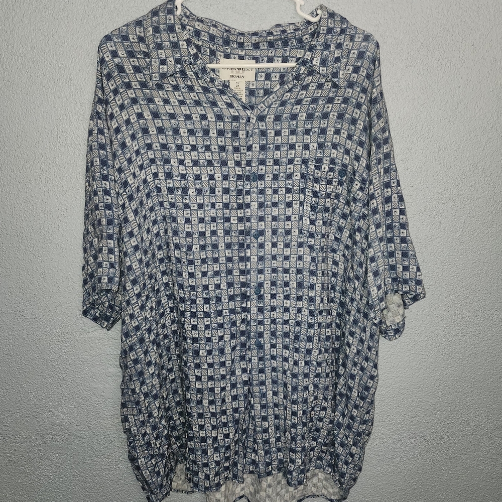 Knights Bridge Blue and White Patterned Button-Up Women’s Top